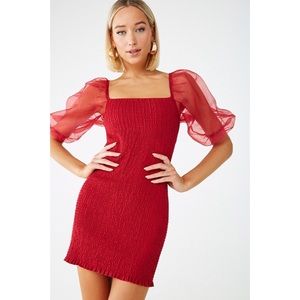 Forever 21 Smocked Organza-Sleeve Dress Small